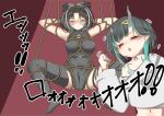  2girls animare armpits bangs bdsm black_dress black_hair black_legwear black_tank_top blue_hair blush bondage bound breasts chestnut_mouth china_dress chinese_clothes choker closed_mouth commentary demon_girl demon_horns dress eyebrows_visible_through_hair flat_chest full_body glasses hair_cones hair_ornament hairclip heart heart-shaped_pupils highres horns inabamaru large_breasts long_sleeves medium_hair multicolored_hair multiple_girls navel official_alternate_costume open_mouth oura_rukako pointy_ears red_eyes restrained round_eyewear shibari shishio_chris single_bare_shoulder strap_slip streaked_hair sugar_lyric sweater symbol-shaped_pupils tank_top thighhighs tinted_eyewear translation_request two-tone_hair upper_body virtual_youtuber white_choker white_hair white_sweater 