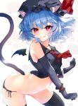  1girl :q alternate_costume animal_ear_fluff animal_ears ascot bad_anatomy bangs bat_wings black_gloves black_headwear black_serafuku blue_hair blush bow breasts bright_pupils cat_ears cat_tail commentary_request ei_tantan elbow_gloves eyelashes feet_out_of_frame frills gloves hat hat_bow highres kemonomimi_mode looking_at_viewer mob_cap navel red_ascot red_bow red_eyes red_ribbon remilia_scarlet ribbon sailor_collar school_uniform serafuku shiny shiny_hair short_hair simple_background slit_pupils small_breasts solo standing stomach tail thighhighs thighs tongue tongue_out touhou wavy_hair white_background white_pupils wings wrist_cuffs 
