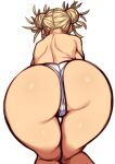  1girl absurdres ass ass_focus backboob bent_over blonde_hair boku_no_hero_academia breasts coffeelove68 double_bun from_behind hair_bun highres large_breasts panties simple_background toga_himiko topless underwear white_background white_panties 