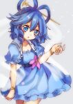  1girl bad_id bad_tumblr_id blue_eyes blue_hair bracelet eyebrows_visible_through_hair hair_ornament hairpin highres jewelry kaku_seiga kyouda_suzuka looking_at_viewer ringlets short_hair sketch solo touhou 