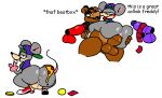  anthro big_butt big_penis bonnie_(fnaf) butt canid canine charles_entertainment_cheese chuck_e._cheese&#039;s_pizzeria coin five_nights_at_freddy&#039;s food fox foxy_(fnaf) freddy_(fnaf) genitals group lagomorph leporid machine male male/male mammal mascot murid murine penis pizza presenting presenting_hindquarters rabbit rat robot rodent scottgames superiorfox ticket ursid video_games wide_hips 