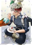  1boy 3others absurdres asui_tsuyu bakugou_katsuki bangs belt blue_eyes boku_no_hero_academia boots bouquet box burn_scar cake character_name confetti costume dated eating english_text food fruit gift gift_box gloves happy_birthday head_wreath heterochromia highres if00003 long_bangs looking_at_viewer male_focus multicolored_hair multiple_others outside_border party_popper red_hair scar scar_on_face shadow short_hair smile solo_focus split-color_hair strawberry todoroki_shouto twitter_username two-tone_hair utility_belt white_background white_hair 