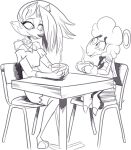  anthro blush book bovid canid canid_demon caprine chair cherub collin_(helluva_boss) container cup demon duo female furniture hellhound helluva_boss loona_(helluva_boss) male male/female mammal nauyaco sheep simple_background table 