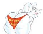  anthro bent_over big_butt bodily_fluids bulge butt cereal_mascot clothing general_mills lagomorph leporid looking_back male mammal mascot nondelismell pink_nose presenting presenting_hindquarters print_clothing print_underwear rabbit short_tail solo standing sweat sweatdrop thong toony trix trix_rabbit underwear white_body 