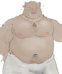  2022 anthro belly bottomwear bulge clothing hi_res kemono male mammal moobs navel nipples overweight overweight_male pants simple_background solo suid suina sus_(pig) whitebeast20 wild_boar 