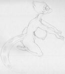  2_toes amphibia_(series) amphibian anthro big_breasts breasts butt disney eyelashes feet female general_yunan hair long_tail looking_back monochrome newt nipples non-mammal_breasts salamander_(amphibian) sbshouseofpancakes short_hair sketch spots toes traditional_media_(artwork) 