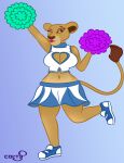  anthro breasts cheerleader cheerleader_outfit colty8 disney felid female hi_res lion lipstick makeup mammal nala one_eye_closed pantherine pom_poms solo the_lion_king wink 