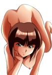  1girl all_fours arm_support ass bare_back bob_cut breasts brown_eyes brown_hair completely_nude from_above head_rest looking_at_viewer looking_up medium_breasts nipples nude ranma_1/2 short_hair simple_background smile solo tendou_nabiki white_background yamada_(fanfantaisa) 