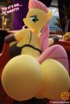  2022 3d_(artwork) anthro anthrofied big_butt bottomless bra breasts butt clothed clothing digital_media_(artwork) ear_piercing ear_ring equid equine female fluttershy_(mlp) friendship_is_magic hasbro hi_res looking_at_viewer looking_back looking_back_at_viewer mammal my_little_pony piercing sfrogue solo tail_aside underwear 
