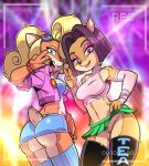  2020 absurd_res activision anthro bandicoot blonde_hair bottomwear bracelet breasts butt clothed clothing clothing_lift coco_bandicoot crash_bandicoot_(series) crop_top duo eyeshadow eyewear eyewear_on_head fabio_paulino female fur genitals gesture goggles goggles_on_head hair hi_res jacket jewelry lipstick liz_bandicoot looking_at_viewer makeup mammal marsupial microskirt miniskirt no_underwear orange_body orange_fur piercing pubes purple_hair pussy recording shirt skirt skirt_lift tan_body tan_fur tongue tongue_out tongue_piercing topwear upskirt v_sign video_games 