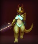  amber_(squablodecomplash) amulet anthro areola armor bikini breasts clothed clothes_made_of_fire clothing digital_media_(artwork) elemental_clothes facial_markings female fire fire_clothing genitals glowing glowing_clothing glowing_eyes glowing_sword green_body green_scales head_markings holding_object holding_sword holding_weapon horn horn_markings jewelry kobold looking_at_viewer markings melee_weapon microsoft minecraft mojang multicolored_body navel necklace nipples panties pussy scales scalie simple_background solo soul squablodecomplash standing steam swimwear sword tail_markings topwear translucent translucent_clothing underwear video_games weapon xbox_game_studios yellow_eyes 