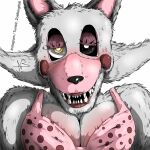  1:1 blush breasts canid canine cleavage clothed clothing female five_nights_at_freddy&#039;s fox funtime_foxy_(fnaf) fur hi_res mammal scottgames simple_background solo video_games white_background white_body white_fur yellow_eyes zoidberg656art 