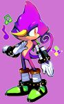  2021 5_fingers anthro chameleon clothing espio_the_chameleon fingers footwear gloves handwear hi_res horn lizard male reptile sanikink scalie sega signature simple_background solo sonic_the_hedgehog_(series) video_games 