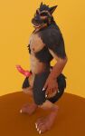  3d_(artwork) abs anthro aryn_(werewolf) aryn_wuff balls canid canine canine_genitals canis claws digital_media_(artwork) erection facial_piercing fur genitals hi_res humanoid hybrid knot looking_at_viewer male mammal muscular muscular_male nipples nose_piercing nude penis piercing red_eyes septum_piercing solo were werecanid werecanine werewolf wolf wolfdog 