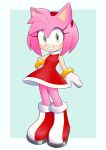  2022 accessory amy_rose anthro boots clothing eulipotyphlan female fingers footwear gloves green_eyes hair_accessory hairband handwear hedgehog mammal sega simple_background smile solo sonic_the_hedgehog_(series) teeth unousaya video_games 