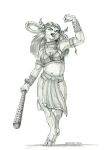  2022 anthro barbarian baron_engel bottomwear bovid bovine breasts circlet clothing cloven_hooves eyebrows female flexing friendship_is_magic fur graphite_(artwork) hair hi_res hooves horn horn_jewelry horn_ring kanabō loincloth long_hair looking_at_viewer mammal midriff muscular muscular_anthro muscular_female my_little_pony open_mouth pencil_(artwork) ring_(jewelry) solo topwear traditional_media_(artwork) yak yona_yak_(mlp) 