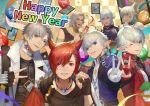  alisaie_leveilleur alphinaud_leveilleur balloon checkered_background confetti estinien_varlineau everyone final_fantasy final_fantasy_xiv g&#039;raha_tia happy_new_year miqo&#039;te moogle multiple_boys multiple_girls new_year party party_popper photo_(object) red_eyes shin716 thancred_waters urianger_augurelt v white_hair y&#039;shtola_rhul 