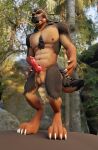  3d_(artwork) abs anthro balls canid canine canine_genitals canis claws digital_media_(artwork) erection facial_piercing fur genitals hi_res humanoid knot looking_at_viewer male mammal muscular muscular_male nipples nose_piercing nude penis piercing red_eyes septum_piercing solo tongue tongue_out were werecanid werecanine werewolf wolf 