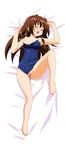  absurdres barefoot bed breast_slip breasts erect_nipples feet highres nude one-piece_swimsuit one_breast_out pussy school_swimsuit sugimura_tomokazu swimsuit swimsuit_aside tachibana_ichika toes uncensored utakata 
