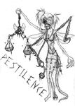  claws gas_mask insect monochrome monster pigtails scales tail thin white_hair 