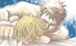  2boys bed blonde_hair boy cry eyes_closed haninozuka_mitsukuni male male_focus morinozuka_takashi multiple_boys nude open_mouth ouran_high_school_host_club tears yaoi 