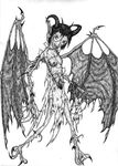  barbed_wire breasts claws grin horns monochrome monster thin what wings 
