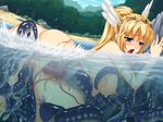  1girl anal ass bent_over bestiality blonde_hair breasts censored creature_inside double_penetration dutch_angle female girl large_breasts monster monster_park mosaic_censoring nude open_mouth outdoors rape solo tentacle underwater vaginal 