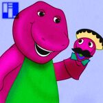  barney_and_friends barney_the_dinosaur bow_tie clothing dinosaur facial_hair footslong friendship_is_magic green_body hasbro hat headgear headwear hi_res mustache my_little_pony open_mouth puppet purple_body reptile scalie senior_huevos sock_puppet sombrero 