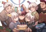 2girls 3boys beard birthday birthday_cake birthday_party blue_eyes blurry blurry_foreground blush boku_no_hero_academia box burn_scar cake candle confetti dated endeavor_(boku_no_hero_academia) english_text facial_hair family food fruit gift gift_box glasses grey_eyes hair_between_eyes happy_birthday hat heterochromia highres instrument long_bangs long_hair long_sideburns looking_at_another looking_at_object looking_at_viewer medium_hair multicolored_hair multiple_boys multiple_girls mustache open_mouth party party_hat party_popper red_hair runi_1225 scar scar_on_face short_hair sideburns solo_focus spiked_hair split-color_hair spoilers strawberry streamers stubble surprised tambourine todoroki_fuyumi todoroki_natsuo todoroki_rei todoroki_shouto todoroki_touya twitter_username two-tone_hair white_hair 