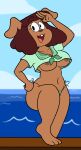  anthro bikini bikini_bottom breasts canid canine canis carla_(ok_k.o.!_lbh) cartoon_network clothing domestic_dog female hand_on_hip hi_res mammal marcodile nipples ok_k.o.!_let&#039;s_be_heroes side-tie_bikini solo swimwear water 