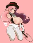  1girl bare_shoulders blush bowl bowl_hat breasts cinnamon6 curvy embarrassed gloves hat huge_breasts large_breasts long_hair looking_at_viewer neckerchief neo_politan nipples rwby simple_background solo standing thick_thighs thighhighs thighs umbrella white_gloves wide_hips 