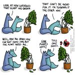  1:1 blue_body blue_fox_(foxes_in_love) blue_fur blue_tail canid canine comic dialogue duo english_text feral fox foxes_in_love fur green_body green_fox_(foxes_in_love) green_fur green_tail hi_res male_(lore) mammal plant shadow simple_background text url 