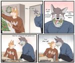  annoyed anthro brother brothers canid canine canis christmas christmas_tree clothed clothing comic cross-popping_vein decoration dirittle duo eyes_closed face_nom hi_res holidays humor living_room male male/male mammal mistletoe muscular muscular_male nom plant sibling tree wolf 