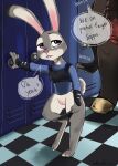  absurd_res anthro clothed clothing disney duo equid equine female genitals hi_res judy_hopps lagomorph leporid lettuceoncat locker_room male male/female mammal penis pussy rabbit solo_focus text unclothing zootopia 