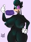  absurd_res anthro areola big_breasts black_body black_fur black_hair black_nose breasts canid canine canis clothing dialogue disney domestic_dog english_text eyewear fan_character female fur genitals glasses gloves goof_troop hair handwear hi_res looking_at_viewer mammal nebula_(toonsexual) nipples plump_labia pussy snout solo spanish_text speech_bubble talking_to_viewer tan_body tan_skin teeth text thick_thighs toonsexual toony 