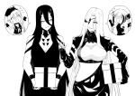  4girls alchemist_(girls&#039;_frontline) bangs bare_shoulders battleship_princess black_hair blush box breasts closed_mouth commission crossover destroyer_(girls&#039;_frontline) destroyer_princess dress eyepatch gift gift_box girls&#039;_frontline horns kantai_collection large_breasts long_dress long_hair monochrome multiple_girls oni_horns open_mouth reizo_ne smile sparkle trait_connection very_long_hair white_hair 