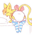  ambiguous_gender blush butt clothing diaper feral fur kloieza legwear low_res nintendo pok&eacute;mon presenting presenting_hindquarters ribbons solo solo_focus starsfirefly stockings tongue tongue_out video_games yellow_body yellow_fur 