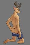  anthro antlers badroy beastars butt cervid clothing exposing_rear hi_res horn louis_(beastars) male mammal missing_leg solo underwear 