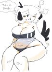  2022 angry anthro belly big_belly big_breasts big_butt black_ears black_tail breasts butt canid canine canis clenched_teeth clothed clothing dialogue digital_media_(artwork) domestic_dog english_text female floppy_ears fur gris_swimsuit hair hi_res mammal meme meme_clothing navel one-piece_swimsuit open_mouth overweight puppychan puppychan48 raised_tail simple_background slightly_chubby solo swimwear teeth text tight_clothing topwear translucent translucent_clothing white_background white_body white_fur wide_hips 