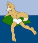  anthro barefoot black_nose blush bodily_fluids briefs briefs_only butt clothed clothing feet fox_mccloud fur male nintendo orange_body orange_fur pillow solo star_fox sweat tan_body tan_fur thegreatmatsutzu tighty_whities topless underwear underwear_only video_games white_briefs white_clothing white_underwear 