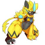  1:1 anthro bikini breasts claws clothing cottontail felid female fur hi_res legendary_pok&eacute;mon looking_at_viewer mammal nintendo open_mouth pok&eacute;mon pok&eacute;mon_(species) solo swimwear video_games yellow_body yellow_fur zeraora 