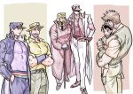  6+boys beard black_hair bomber_hat brown_hair cane child diamond_wa_kudakenai facial_hair family fedora gakuran grandfather_and_grandson grey_hair hat highres jacket jojo_no_kimyou_na_bouken joseph_joestar joseph_joestar_(old) kujo_jotaro long_coat male_focus multiple_boys nitako old old_man older polka_dot_headwear red_jacket school_uniform stardust_crusaders white_jacket younger 