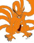  arthurfox canid canine claws fox fox_spirit fur genitals invalid_tag knot kurama male mammal naruto orange_body orange_fur penis solo teeth 