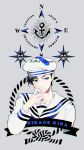  1boy black_hair blue_eyes bubble character_name compass hat highres jojo_no_kimyou_na_bouken jojolion killer_queen kira_yoshikage_(jojolion) male_focus rope sailor sailor_hat setsunano solo star_(symbol) 