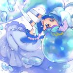  1girl blue_dress blue_eyes blue_hair closed_mouth cure_mermaid cure_mermaid_(mode_elegant_ice) dress earrings elbow_gloves gloves go!_princess_precure highres jewelry kaidou_minami long_hair magical_girl multicolored_hair nijigami_rin precure purple_hair simple_background smile solo streaked_hair two-tone_hair water white_background white_gloves 