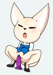  aggressive_retsuko anthro canid canine clothed clothing dildo dildo_insertion female fennec fenneko fox hi_res kcn mammal no_underwear partially_clothed sanrio sex_toy sex_toy_insertion simple_background solo spread_legs spreading 