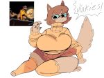  anthro big_breasts bottomwear breasts brown_body brown_fur canid canine canis claws clothed clothing cloud digital_media_(artwork) domestic_dog english_text eyewear female freckles fur glasses hair hanna-barbera hi_res huge_breasts leggings legwear looking_at_viewer mammal moon night open_mouth orange_clothing orange_topwear outside overweight panties pawpads paws puppychan48 raised_tail scooby-doo_(series) simple_background skirt sky solo teeth text thick_thighs topwear underwear velma_dinkley were werecanid werecanine werewolf white_background wide_hips wolf 