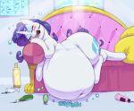  bottle chaise_lounge drunk equid equine female feral friendship_is_magic hair hi_res horn mammal my_little_pony navel obese obese_female overweight overweight_female purple_hair rarity_(mlp) sirmasterdufel solo substance_intoxication unicorn 