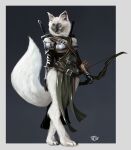  2021 anthro archer armor arrow_(weapon) bow clothed clothing digitigrade domestic_cat fantasy felid feline felis female fully_clothed hi_res looking_at_viewer mammal melee_weapon pino44io ranged_weapon solo sword warrior weapon 