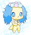  abstract_background anthro bird_dog blue_ears blue_eyes blush bunnag canid canine canis cavalier_king_charles_spaniel domestic_dog female fur hunting_dog jewelpet jewelry looking_at_viewer mammal necklace sanrio sapphie simple_background solo spaniel toy_dog yellow_body yellow_fur 